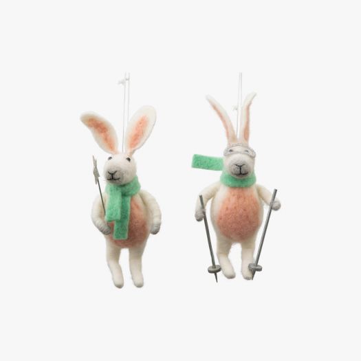 Charming Skiing Hares in White - Set of 2