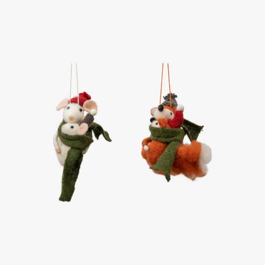 Snugly Fox and Mice Decorations - Set of 2