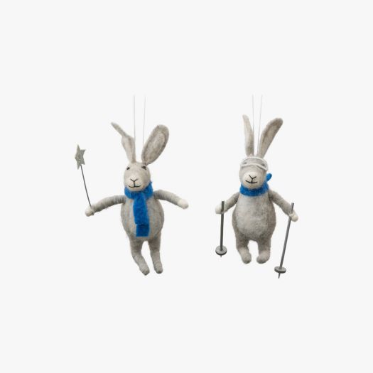 Charming Skiing Hares in Grey - Set of 2