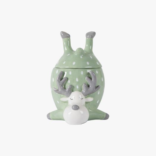 Scandi Reindeer Pot with Lid Green