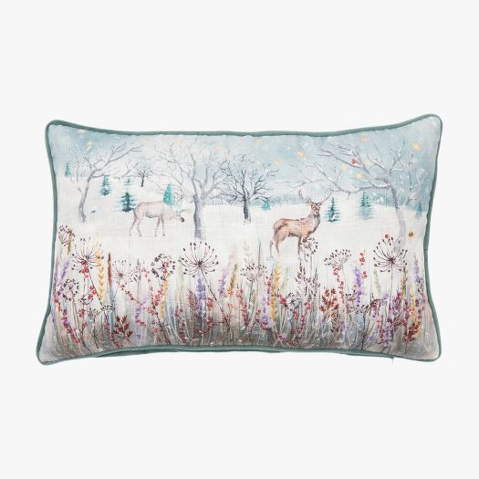 Wintery Meadow Deer Illustrated Cushion, Small
