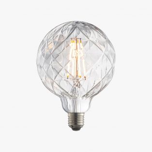 Garnet LED grooved globe shaped bulb with clear glass
