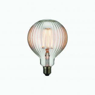Garnet LED ribbed globe shaped bulb with clear glass